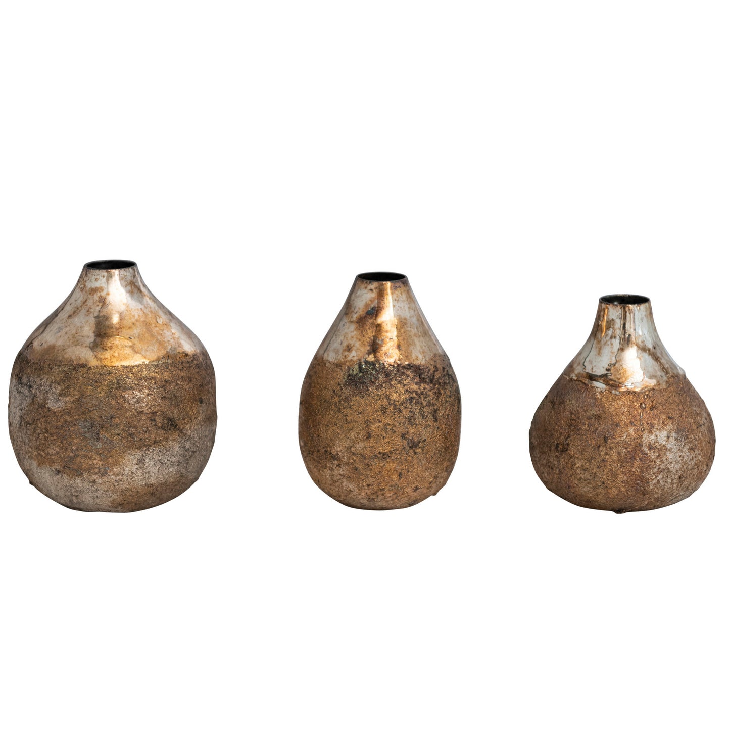 Metal Vases, Burnt Gold Finish, Set of 3