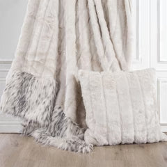 White Faux Mink & Snow Leopard Throw Blanket