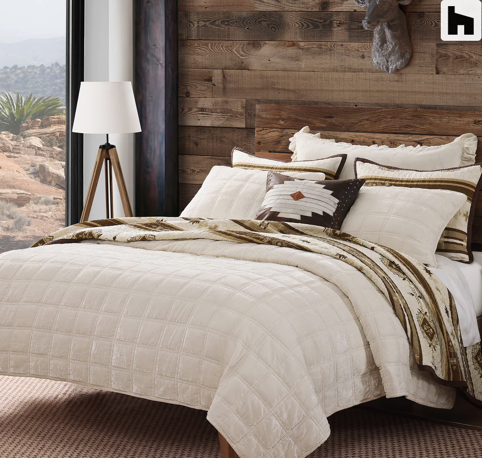 Stella Faux Silk Velvet Double Box Stitch Quilt Set