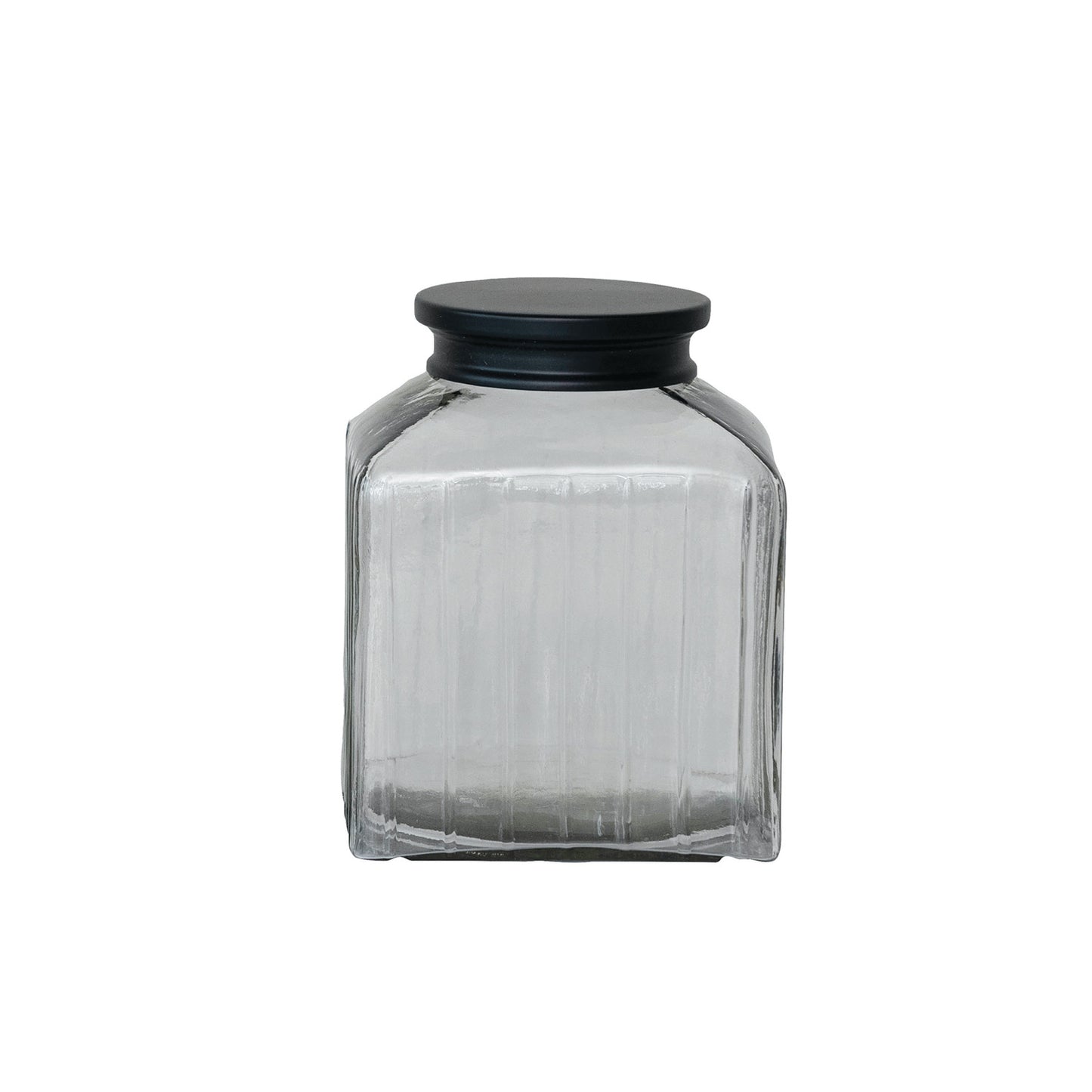 9 Cup Pressed Glass Jar w/ Black Stainless Steel Lid