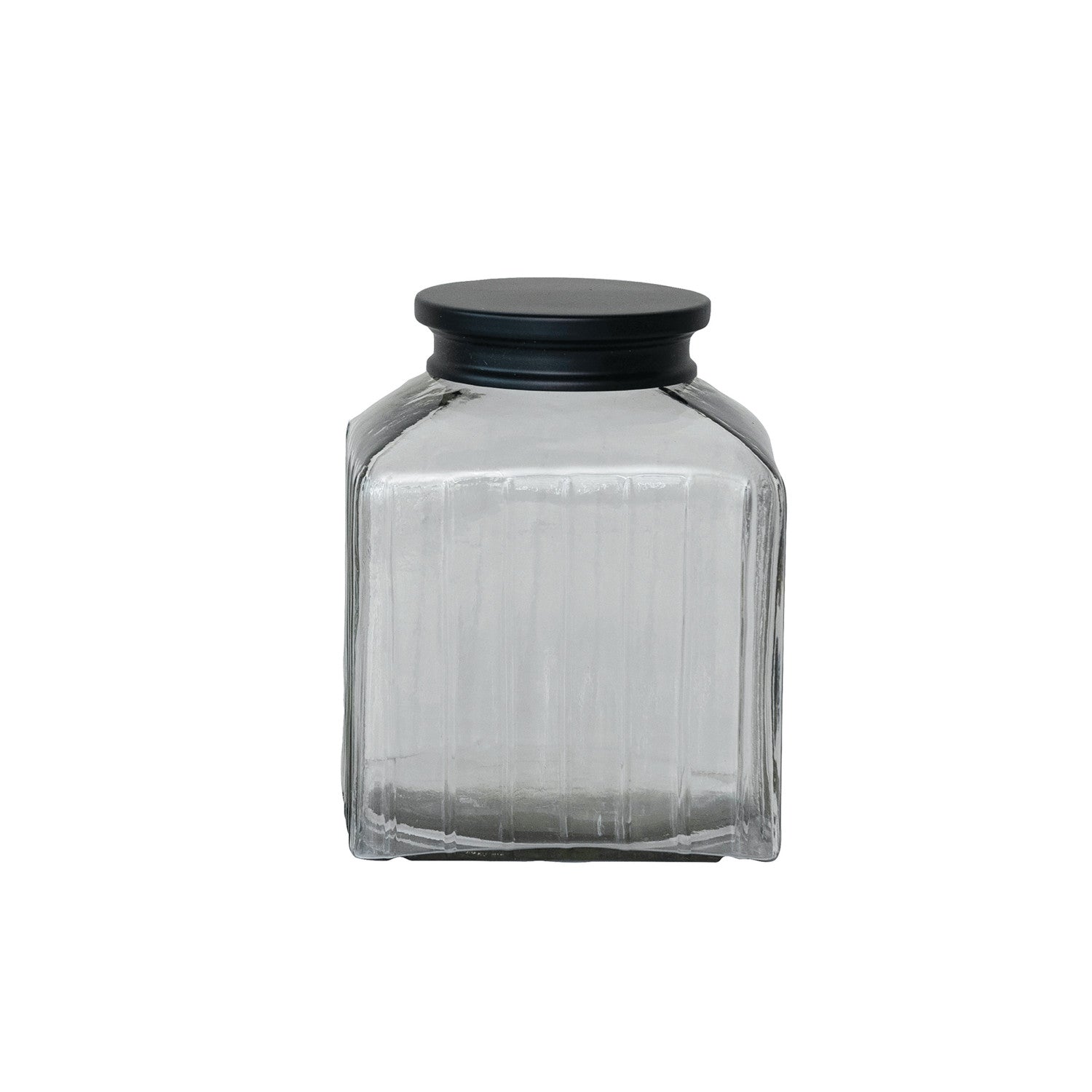 9 Cup Pressed Glass Jar w/ Black Stainless Steel Lid