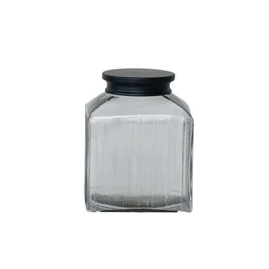 9 Cup Pressed Glass Jar w/ Black Stainless Steel Lid