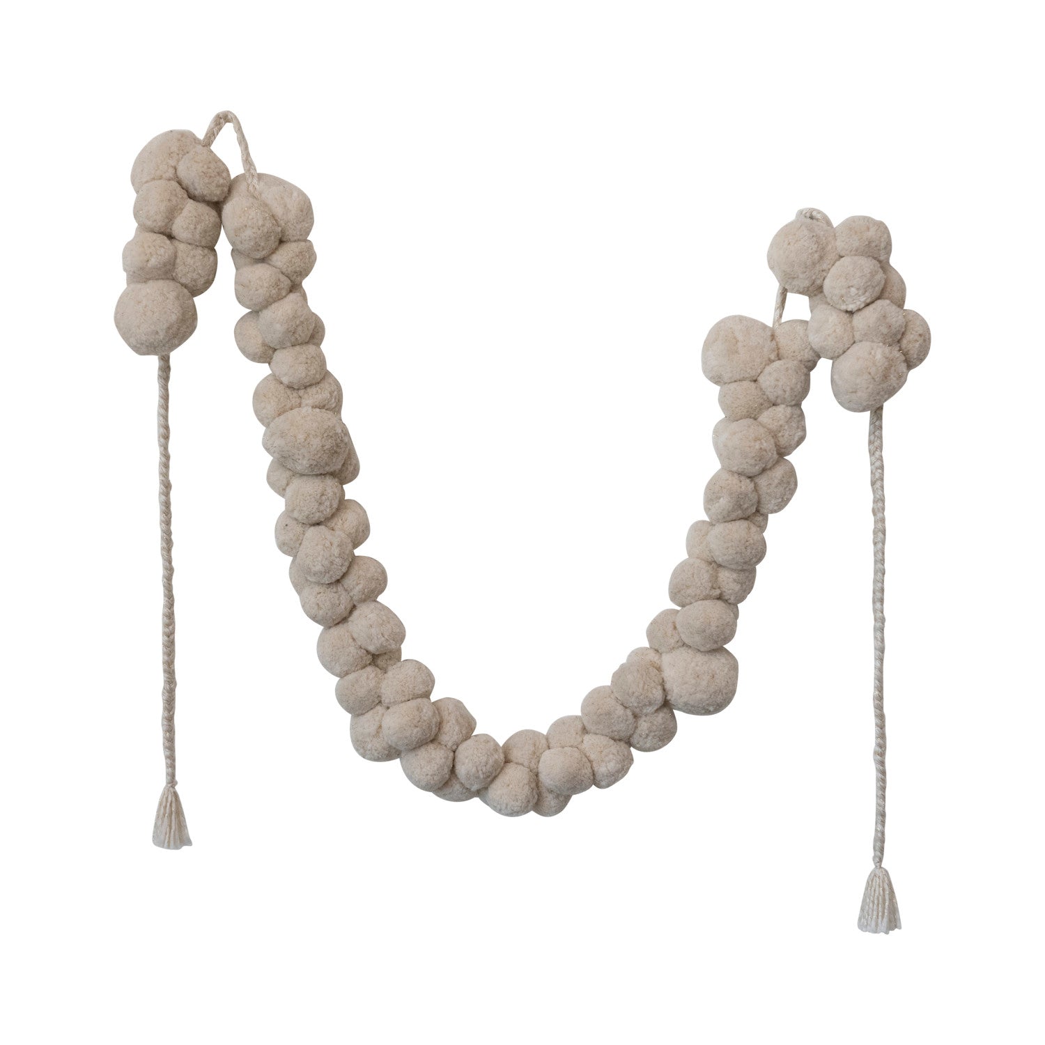 Fabric Pom Pom Swag w/ Metallic Gold Thread, Cream Color