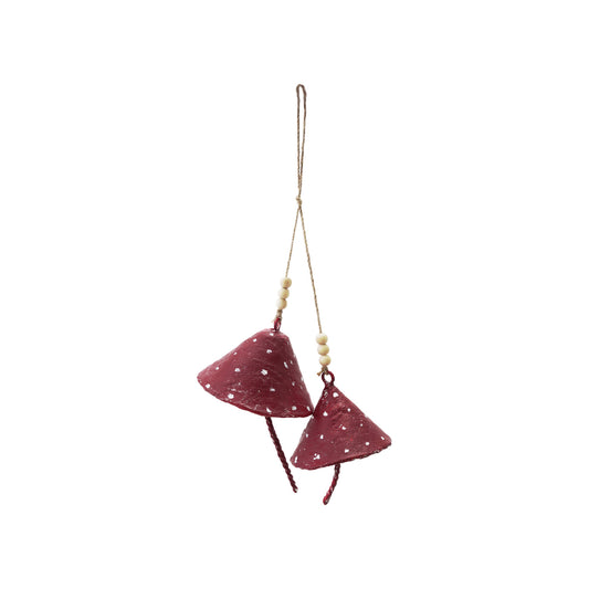Handmade Metal & Paper Mache Mushrooms Ornament with Wood Beads